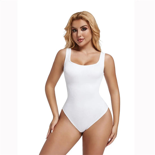 Women'S Solid Backless Sports Bodysuit, Sporty Casual Sleeveless Square Neck Bodysuit for Yoga Gym Workout, Ladies Sportswear