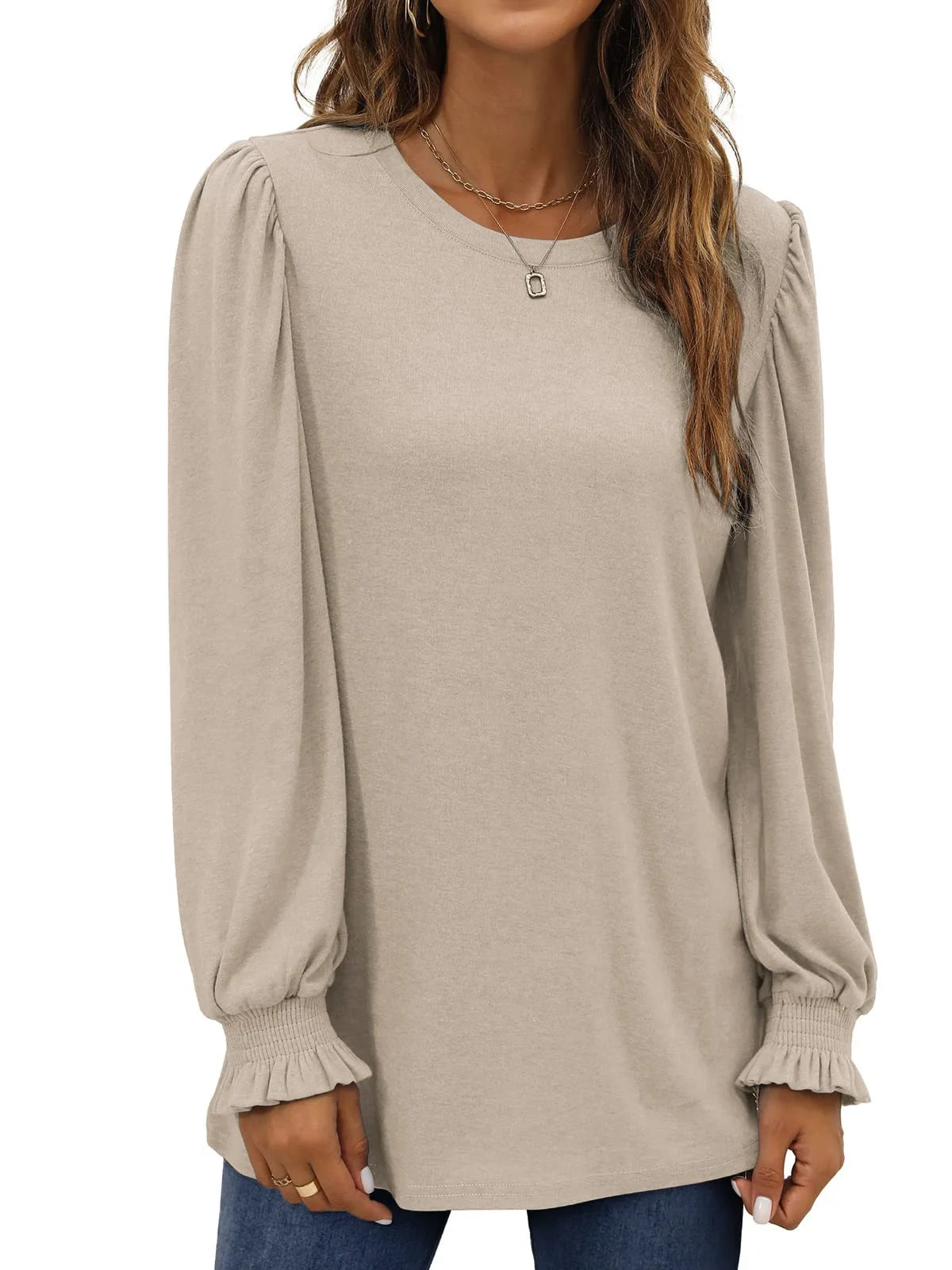 Blouses for Women Dressy Puff Sleeve Tunic Tops Casual Fall Shirts