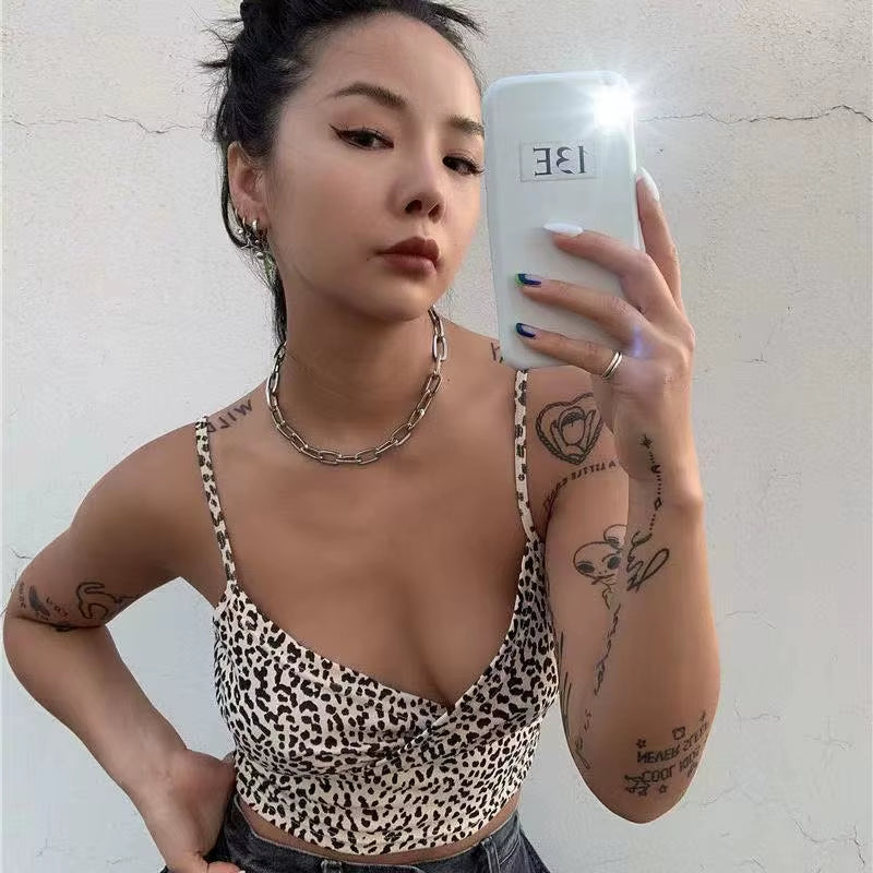 New Sexy Leopard Print Women’S V Neck Camisole Spaghetti Strap Crop Cami Tank Tops