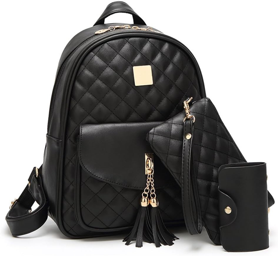 IHAYNER Women'S Simple Design Quilted Mini Backpack - 3Pcs Leather Backpack Purse for Women