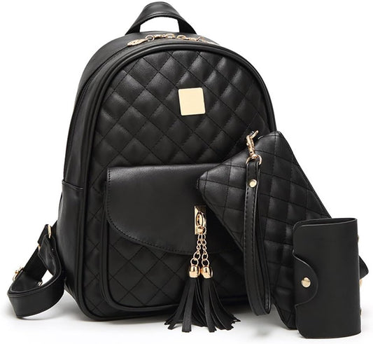 IHAYNER Women'S Simple Design Quilted Mini Backpack - 3Pcs Leather Backpack Purse for Women