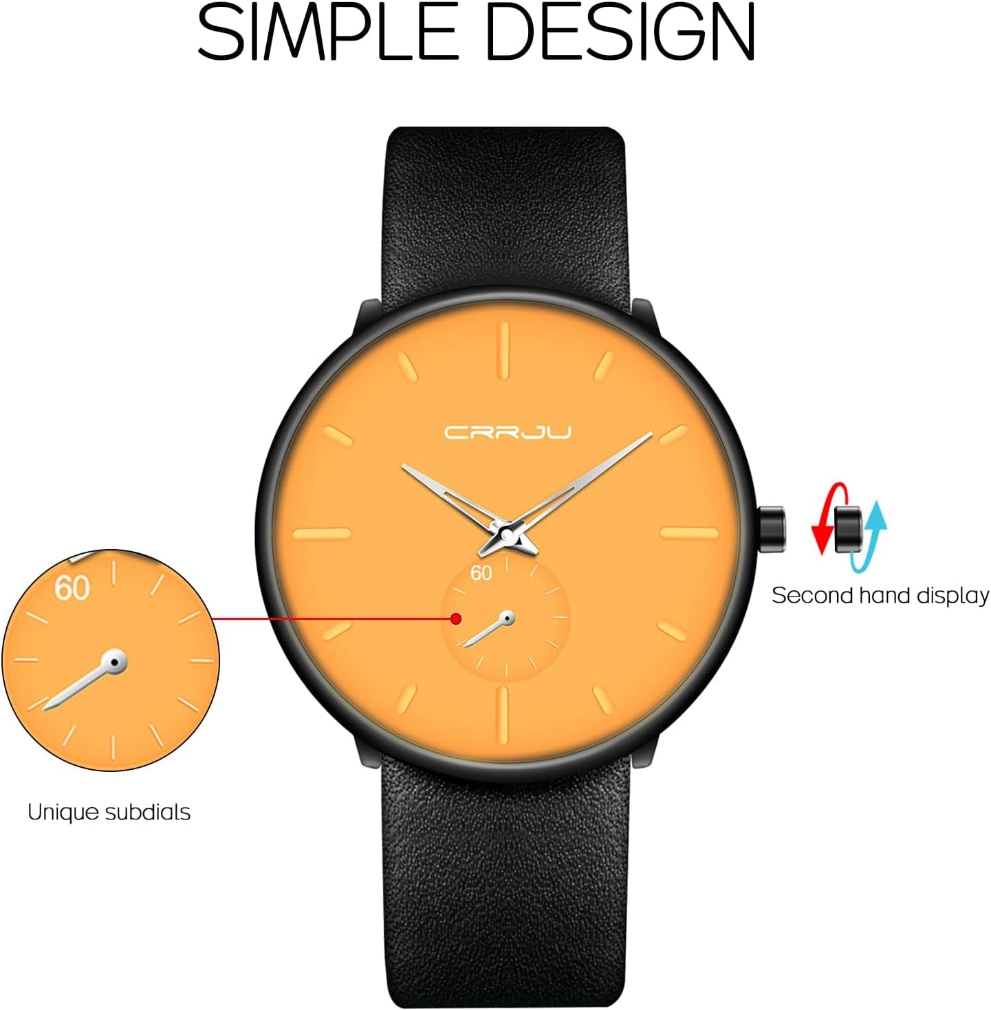 Mens Watches Ultra-Thin Minimalist Waterproof-Fashion Wrist Watch for Men Unisex Dress with Leather Band