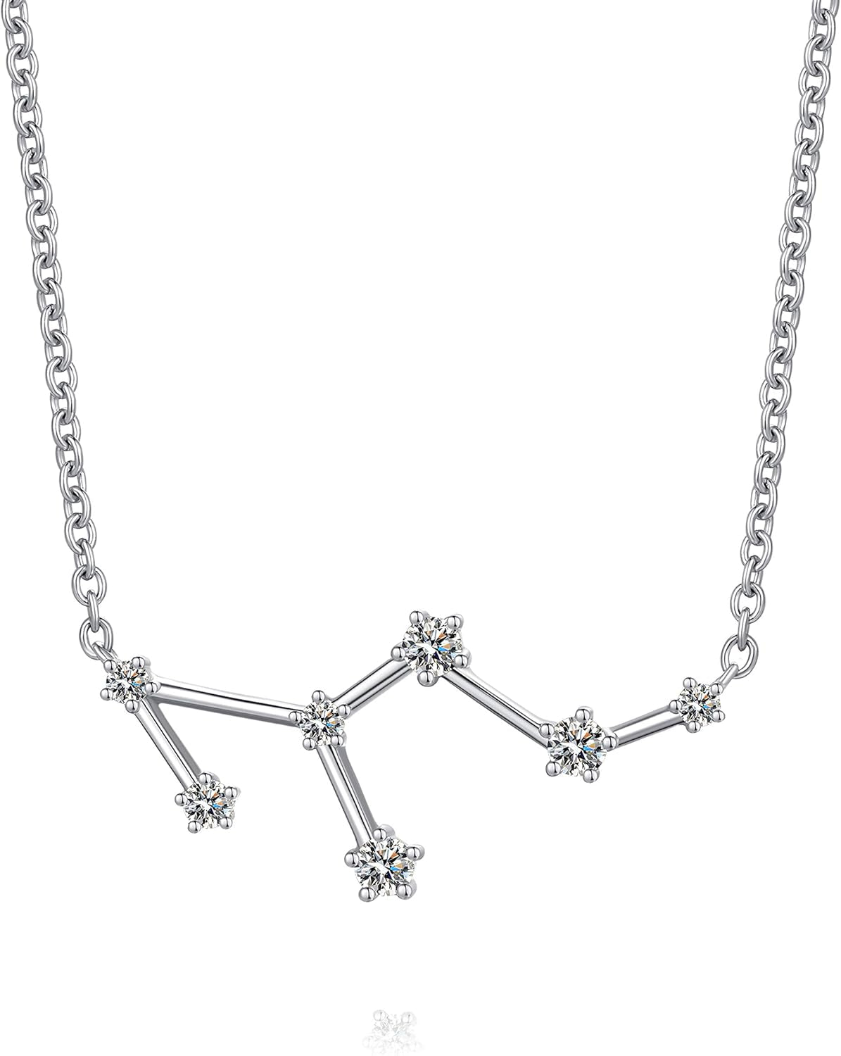 925 Sterling Silver CZ Astrology 12 Constellation Horoscope Sign Astrology Zodiac Star Necklace Birthday Jewelry for Women,18 Inch