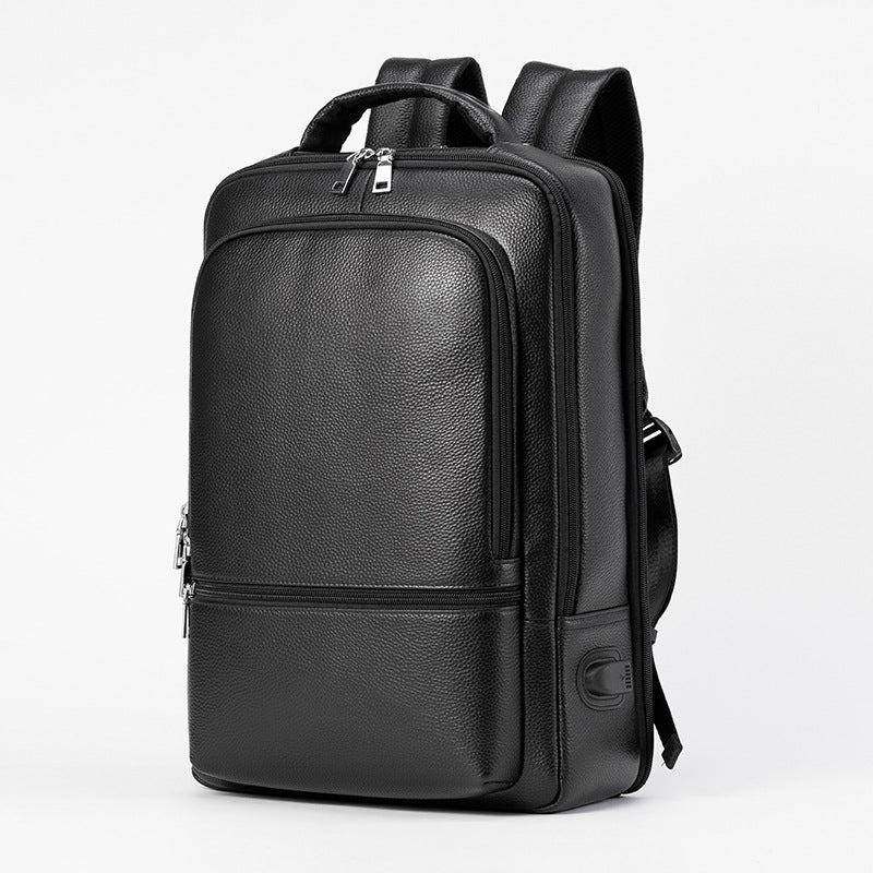 Business Fashion Men'S Bag Multifunctional USB Large Capacity Leather Backpack