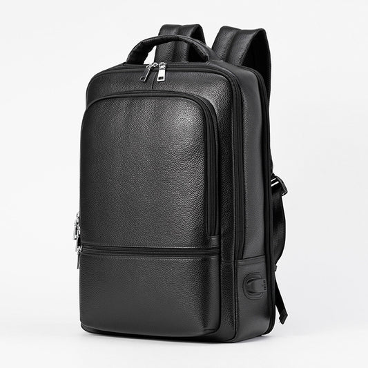 Business Fashion Men'S Bag Multifunctional USB Large Capacity Leather Backpack