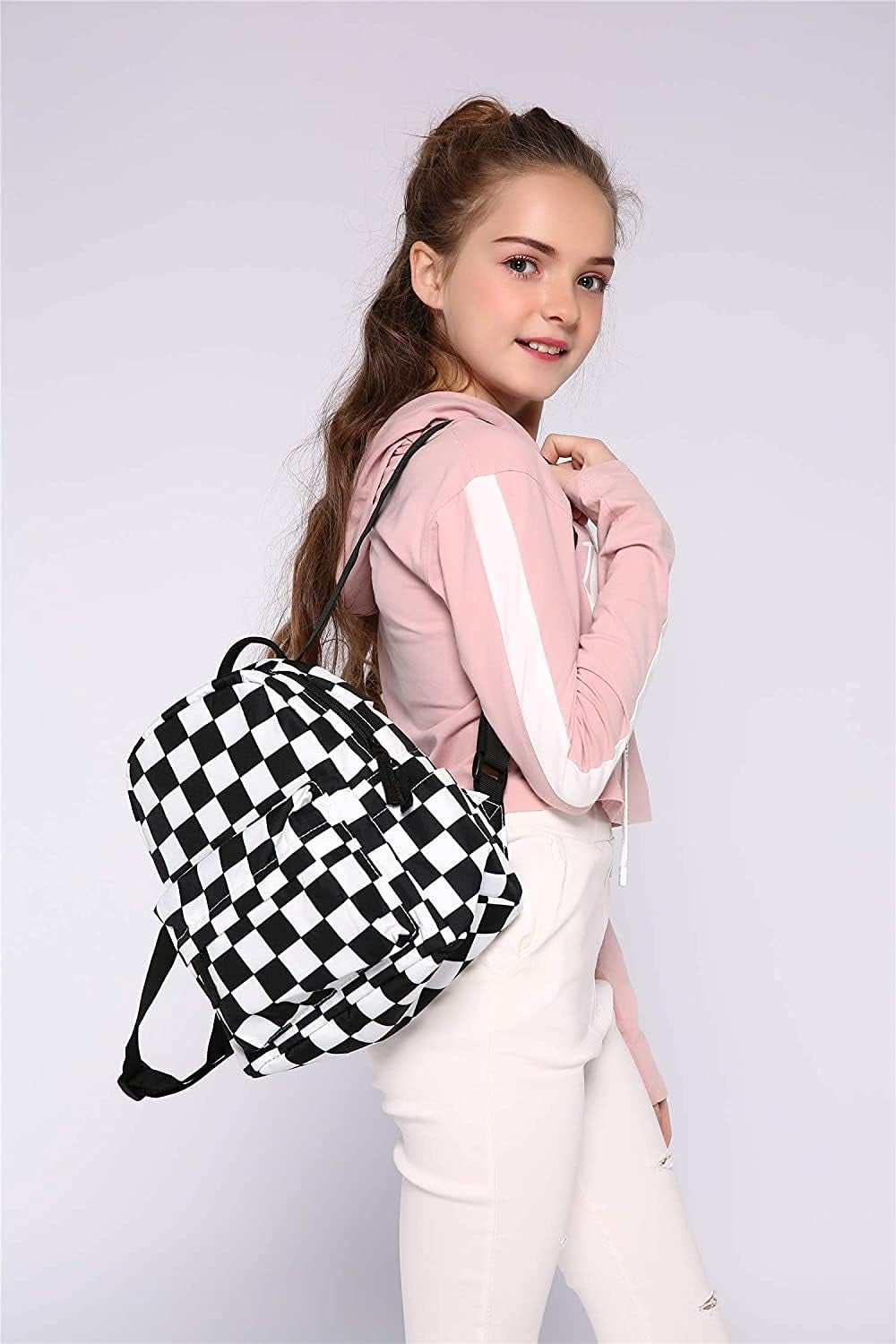 Deanfun Mini Backpack for Women - Waterproof Small Backpack with Orange Checkered Print, Multi Pockets Large Capacity Cute and Stylish MNSB-144