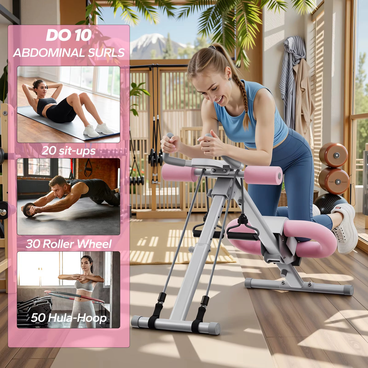 Ab Machine Adjustable Trainer Workout Foldable Knee Protection Abdominal Exercise Machine Core Ab Exercise System Trainer