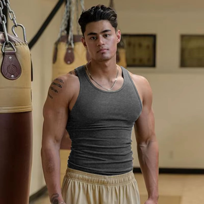 Summer Men'S Sports Clothing Casual Vest Fashion round Neck Quick Dry Tank Top Male Outdoor Gym Fitness Sleeveless Base Shirt