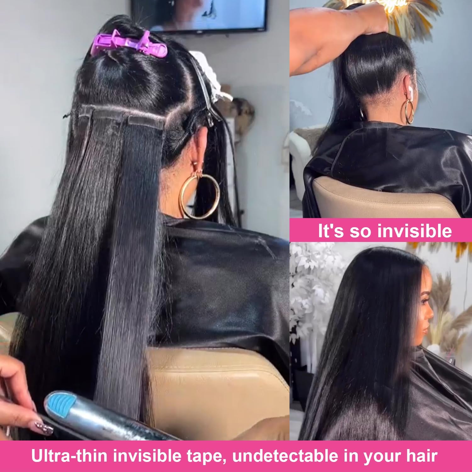 60PCS Tape in Hair Extensions Real Human Hair Kinky Straight Tape in Extensions Invisible Seamless Skin Weft Yaki Straight Human Hair Tape Ins for Black Women 12 Inch