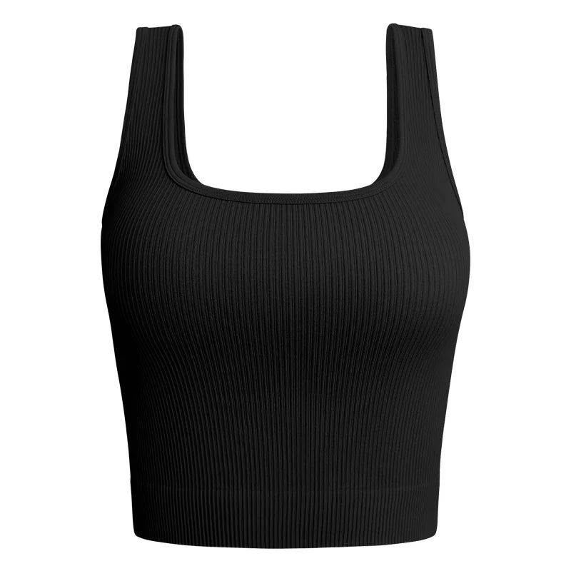 Women Solid Square Neck Ribbed Tank Top Camisole Women Summer Basic Elastic Sleeveless Crop Tops