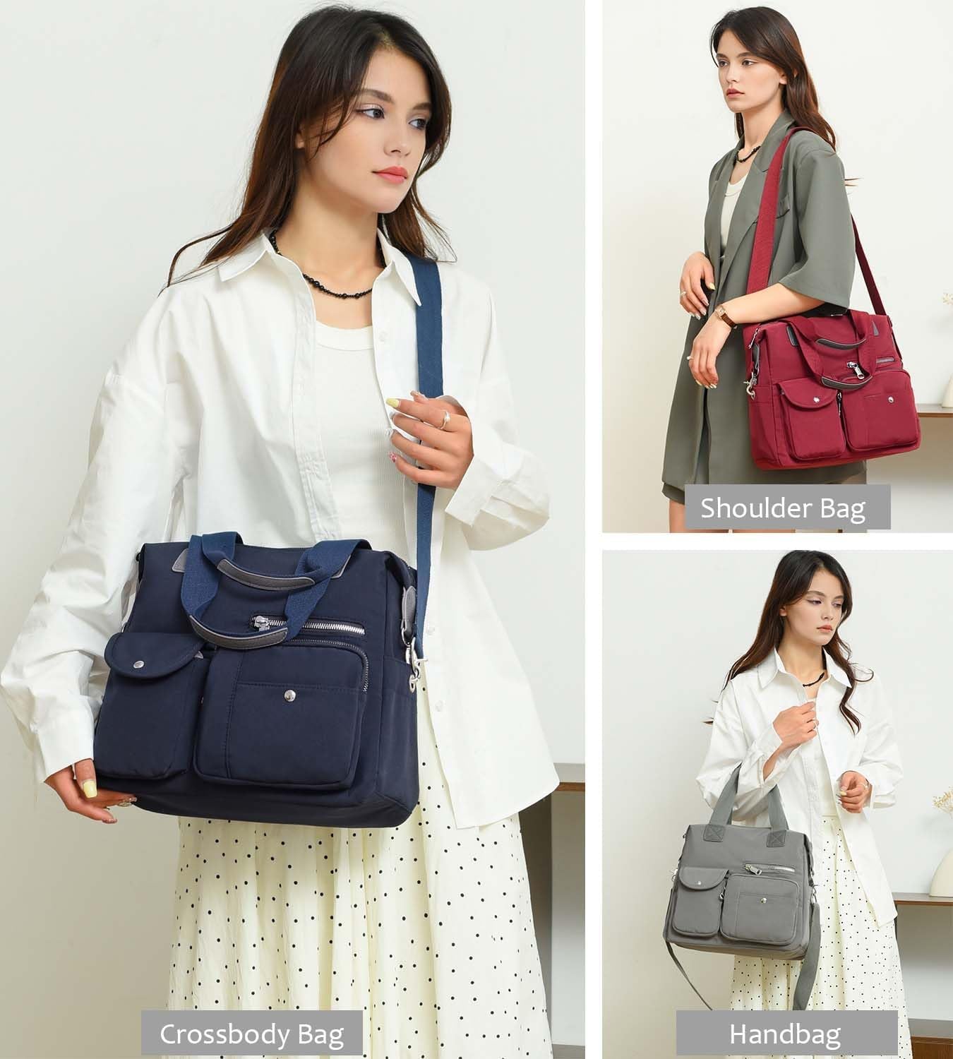 Women Utility Tote Bag Teacher Purses and Handbags for Nurse Waterproof Nylon Multi Pocket Shoulder Bag Work Tote Bag