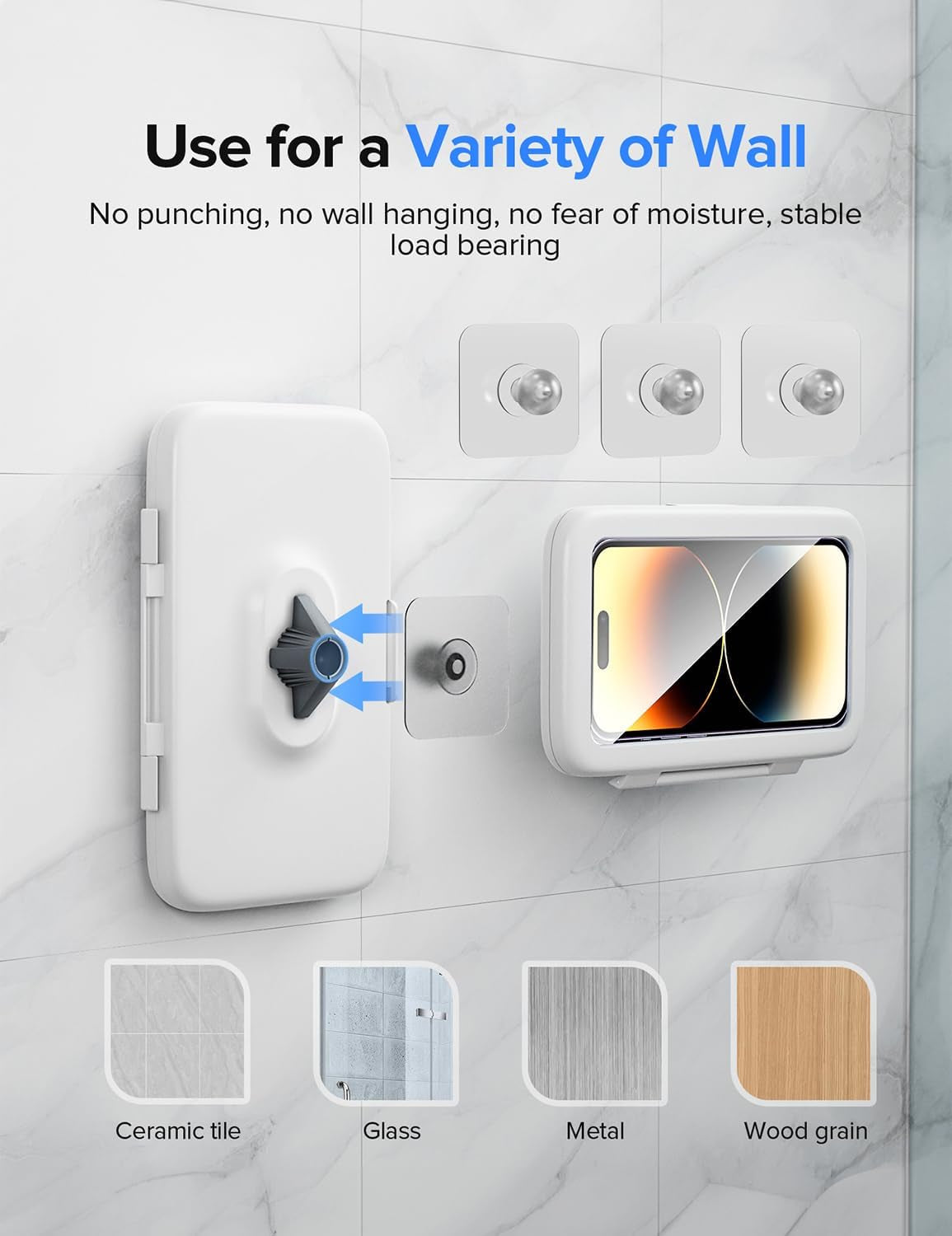 Shower Phone Holder Waterproof, 480° Rotatable Adjustable Bathroom Wall Phone Mount Stand, Anti-Fog High Sensitivity Iphone Case, anti Fog Case Bathroom Accessories for 4-7'' Cellphones