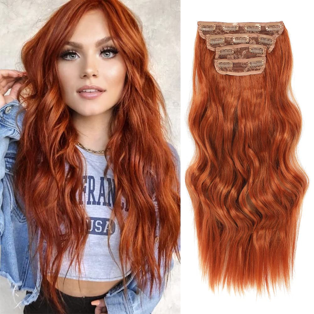 4PCS Clip in Hair Extensions 20Inch Black Hair Extensions Long Wavy Hair Extensions Clip Ins Synthetic Thick Hair Piece for Women(Black)