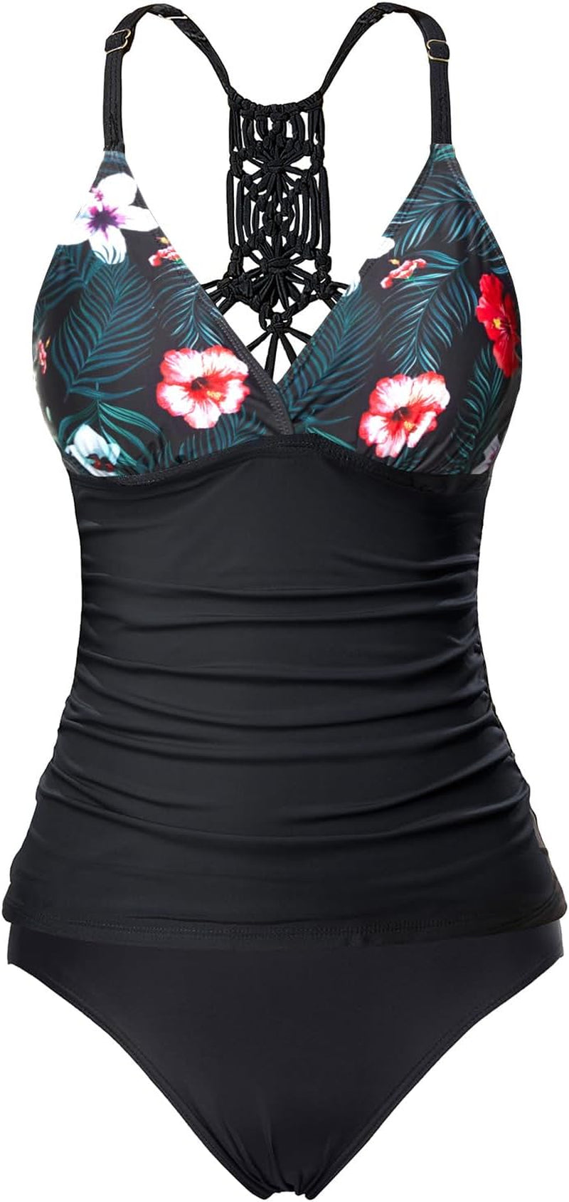 Holipick Tummy Control Two Piece Tankini Set Swimsuits for Women V Neck Tankini Top Bathing Suits with Swim Bottom