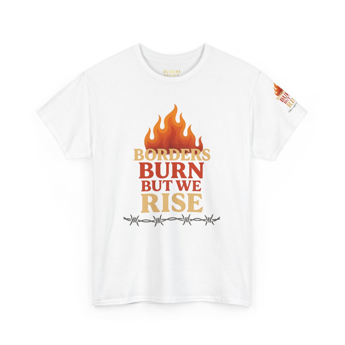 Bun Dem Summer Empowering Unisex Heavy Cotton Tee| Gildan 5000 - "Borders Burn But We Rise" Empire Edition - Activism Fashion, Statement Shirt, Gift for Allies, Equality