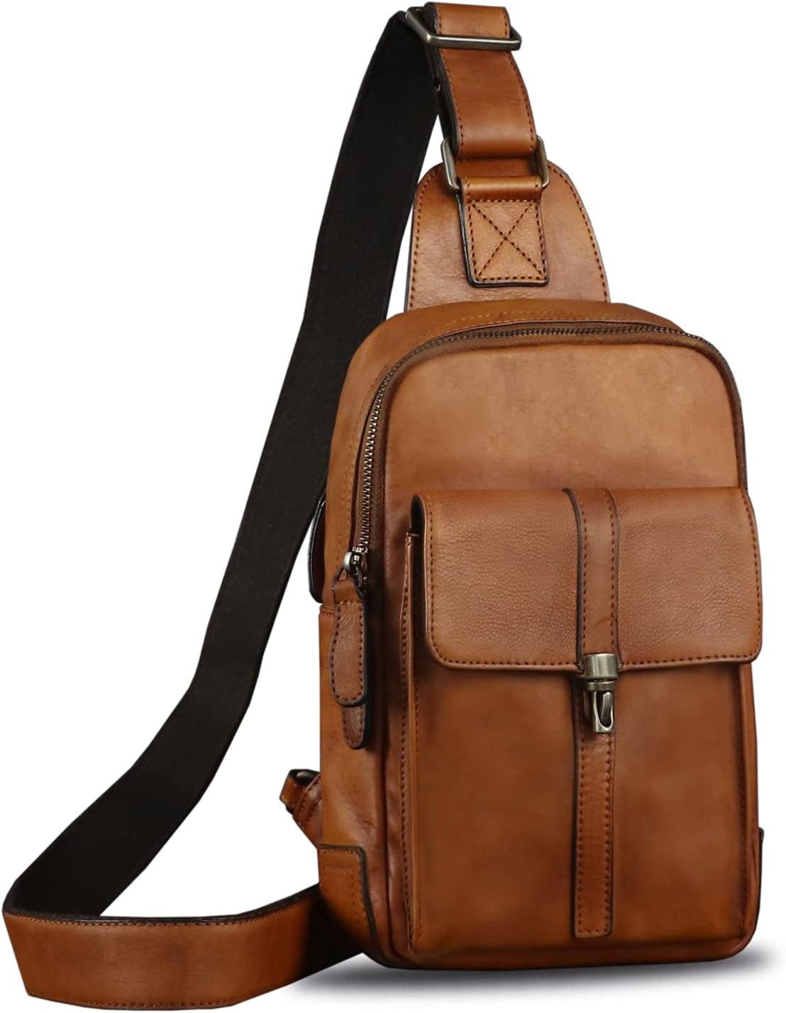 IVTG Genuine Leather Sling Bag Casual Shoulder Hiking Backpack Vintage Handmade Crossbody Bag Retro Chest Daypack (Navyblue)