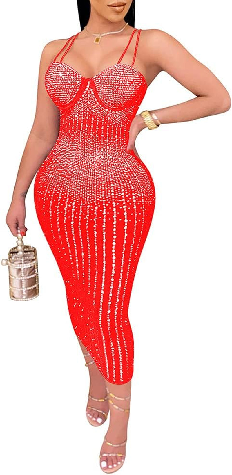 Women Long Sleeve Birthday Dresses Sexy Hot Diamond Process Sexy Dress Party Club Night Dress…