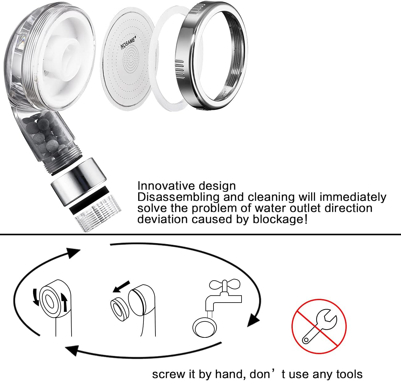 NOSAME Shower Head, Filter Filtration High Pressure Water Saving 3 Mode Function Spray Handheld Showerheads for Dry Skin & Hair