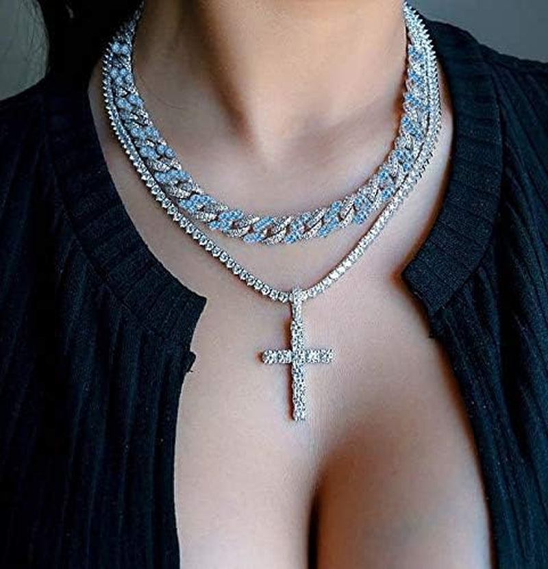 9Mm Miami Cuban Link Necklace Chain 6 Times 14K Gold Plated Iced Out Dupre Cuban Link Colorful Sparkle Shiny Cuban Link Diamonds Chains Choker for Women Men