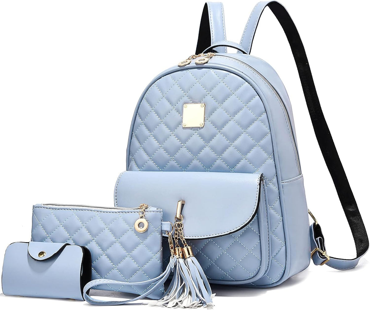 IHAYNER Women'S Simple Design Quilted Mini Backpack - 3Pcs Leather Backpack Purse for Women