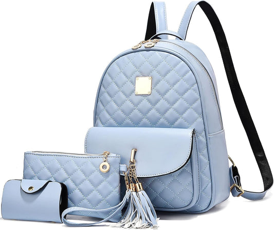 IHAYNER Women'S Simple Design Quilted Mini Backpack - 3Pcs Leather Backpack Purse for Women