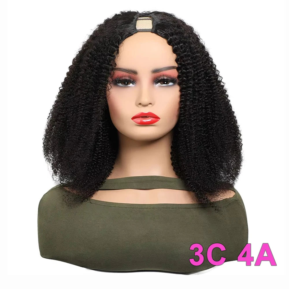 Afro Kinky Curly U Part Wigs for Women Peruvian Remy Human Hair Afro Kinky Curly V Part Wig 180% Densities 24 Inch Long Wig