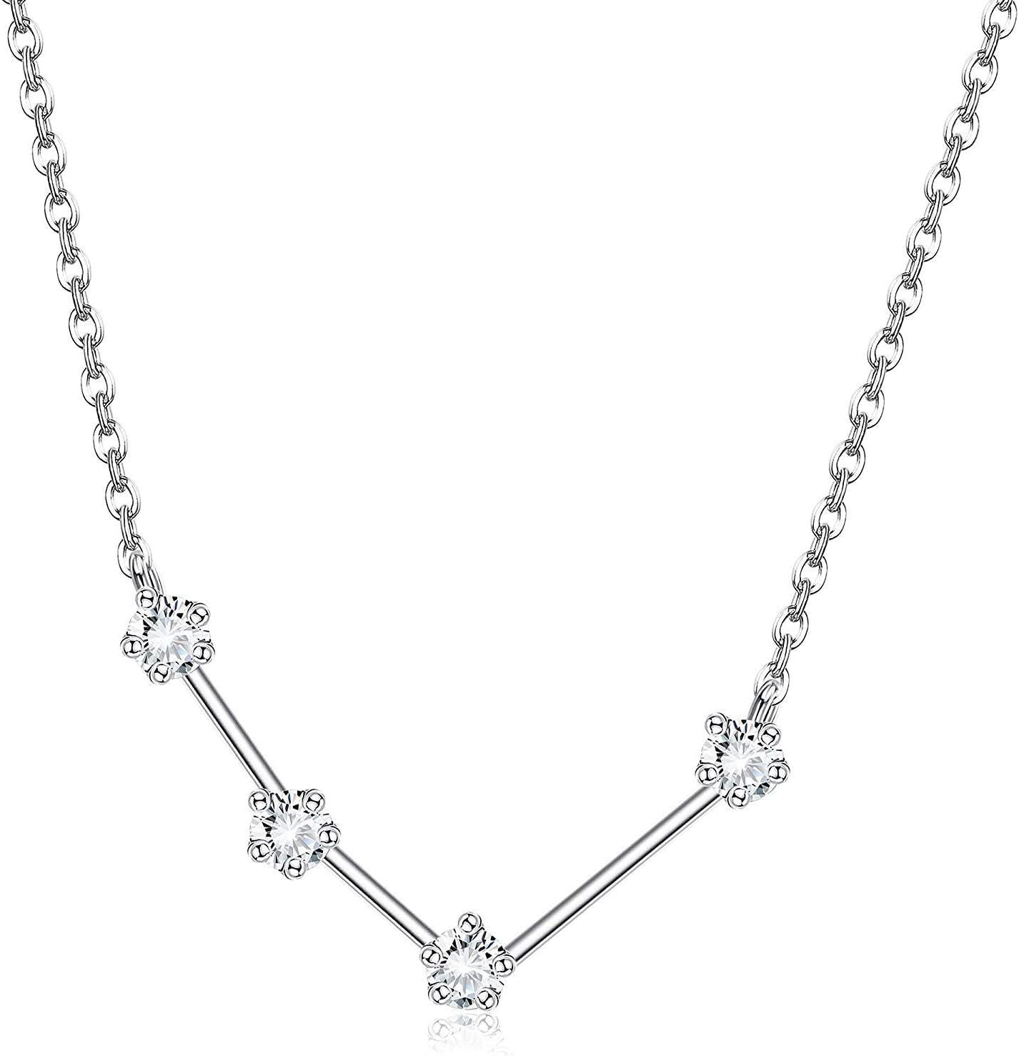 925 Sterling Silver CZ Astrology 12 Constellation Horoscope Sign Astrology Zodiac Star Necklace Birthday Jewelry for Women,18 Inch