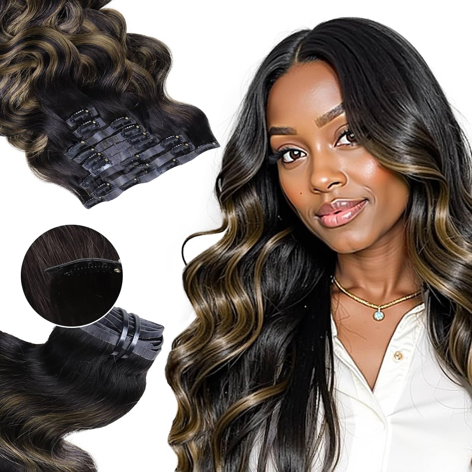 Seamless Clip in Hair Extensions - Human Hair Kinky Curly, 14 Inch 110G Natural Black, Ultra-Thin 0.8Mm PU Weft Real Human Hair Clip Ins