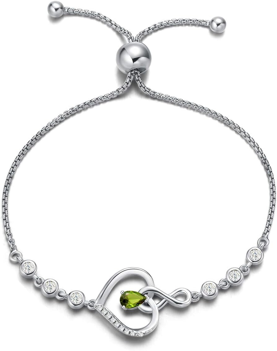 AGVANA Heart Birthstone Bracelets for Women Sterling Silver Genuine or Created Gemstone Tennis Bracelet Infinity Love Jewelry Anniversary Birthday Gifts for Wife Mom Women