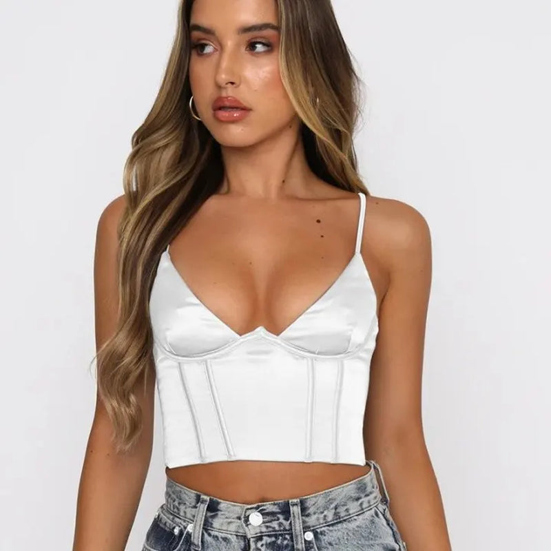 2024 Summer Crop Tops Sexy Neck Tight Backless Short Top Sleeveless Tank Tops Women Casual Solid Color Basic Camisole