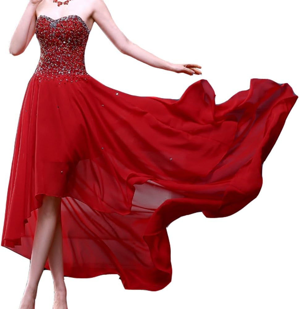 Kivary Women'S Beaded High Low Chiffon Formal Prom Dresses Evening Gowns Sweetheart