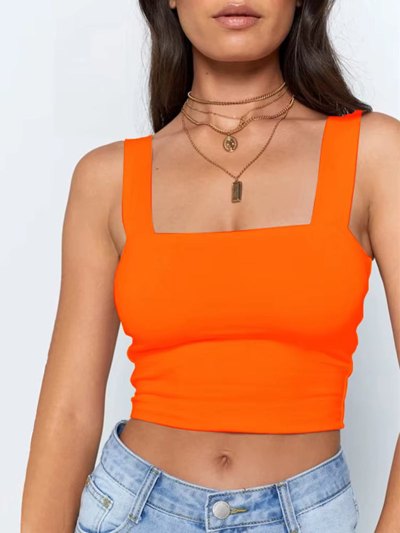 Square Neck Sleeveless Summer Crop Top White Women Black Casual Basic T Shirt off Shoulder Cami Sexy Backless Tank Top