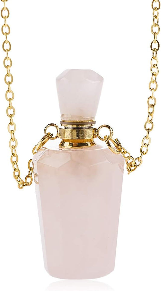 Gemstone Crystal Perfume Bottle Diffuser Necklace - Stylish Aromatherapy Essential Oil Locket Pendant for Travel and Fragrance