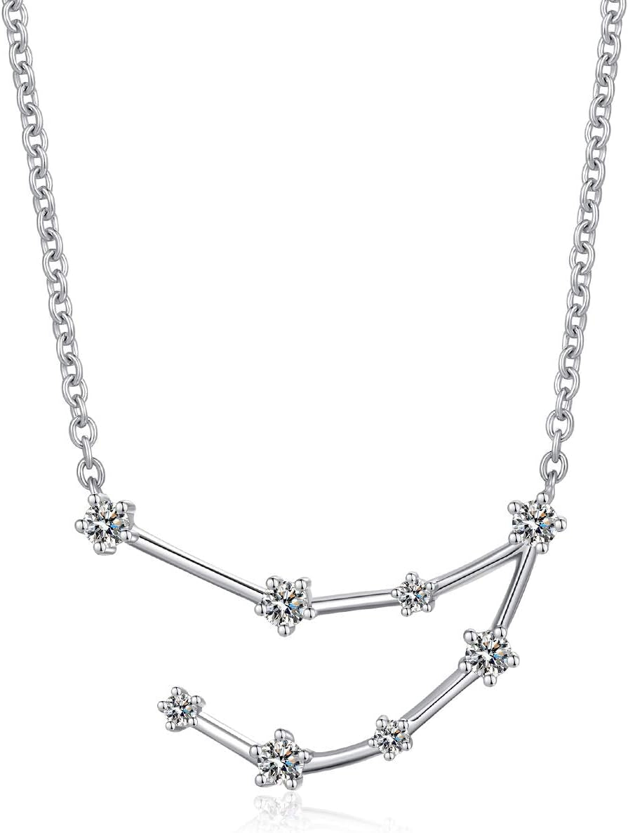 925 Sterling Silver CZ Astrology 12 Constellation Horoscope Sign Astrology Zodiac Star Necklace Birthday Jewelry for Women,18 Inch