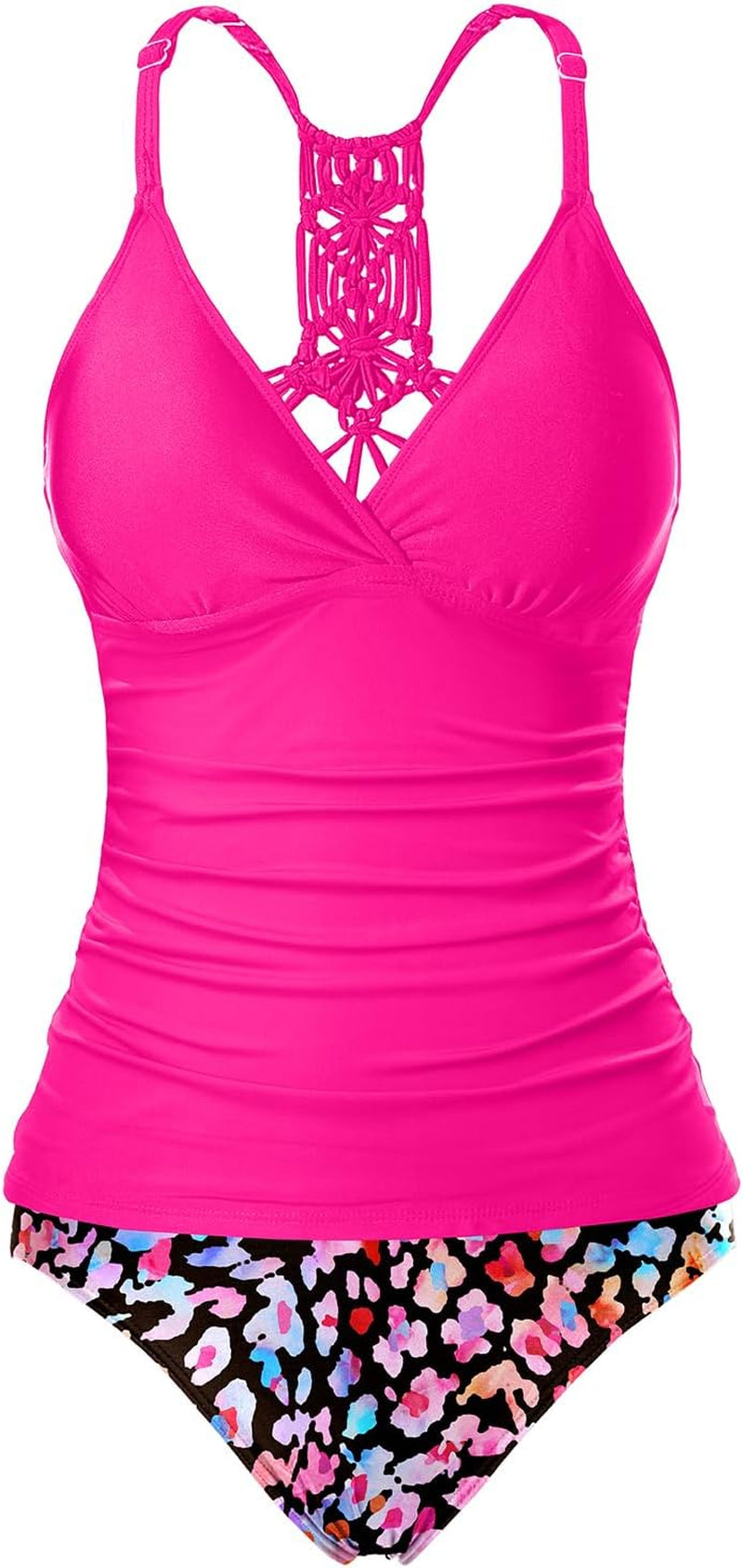 Holipick Tummy Control Two Piece Tankini Set Swimsuits for Women V Neck Tankini Top Bathing Suits with Swim Bottom