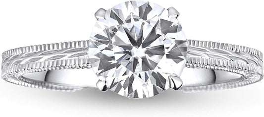 14K White Gold Solitaire Moissanite Engagement Ring Vintage Antique Style 1 1/2 Cttw G-H Color