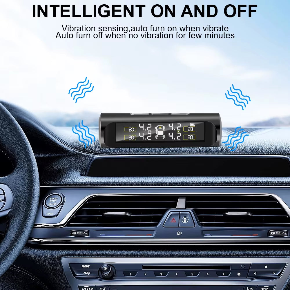 Car TPMS Tyre Pressure Monitoring System Solar Power Auto Security Alarm Systems Tyre Pressure Digital LCD Display