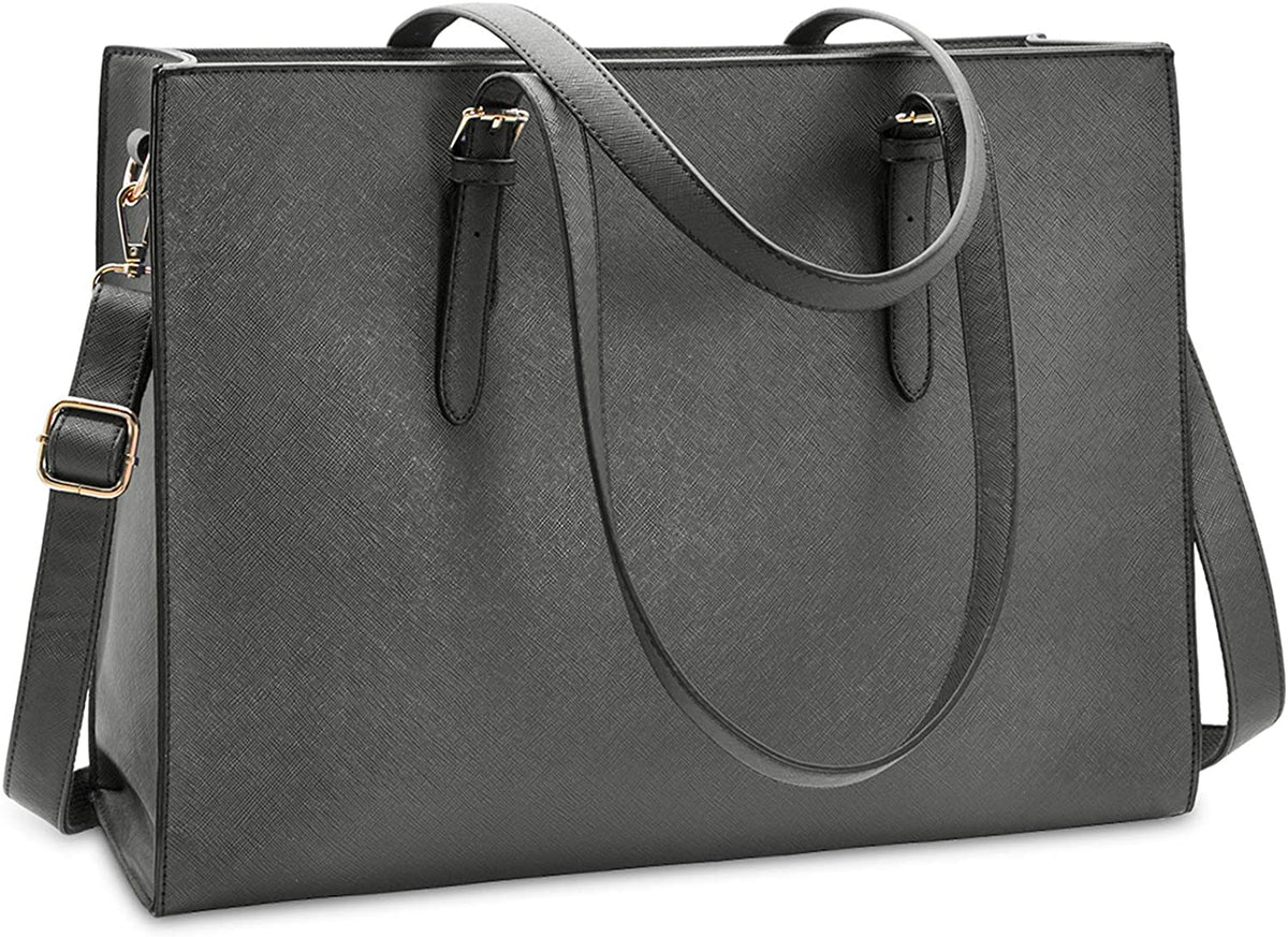 Laptop Bag for Women Waterproof Lightweight Leather 15.6 Inch Computer Tote Bag Business Office Briefcase Large Capacity Handbag Shoulder Bag Professional Office Work Bag Black
