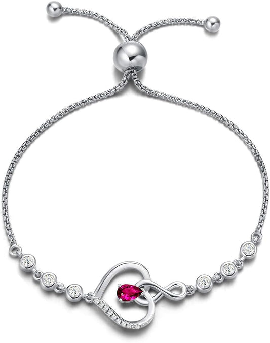 AGVANA Heart Birthstone Bracelets for Women Sterling Silver Genuine or Created Gemstone Tennis Bracelet Infinity Love Jewelry Anniversary Birthday Gifts for Wife Mom Women