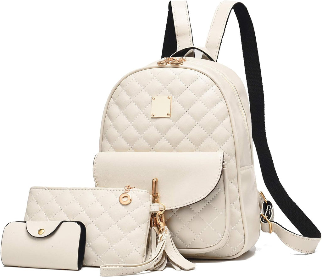 IHAYNER Women'S Simple Design Quilted Mini Backpack - 3Pcs Leather Backpack Purse for Women