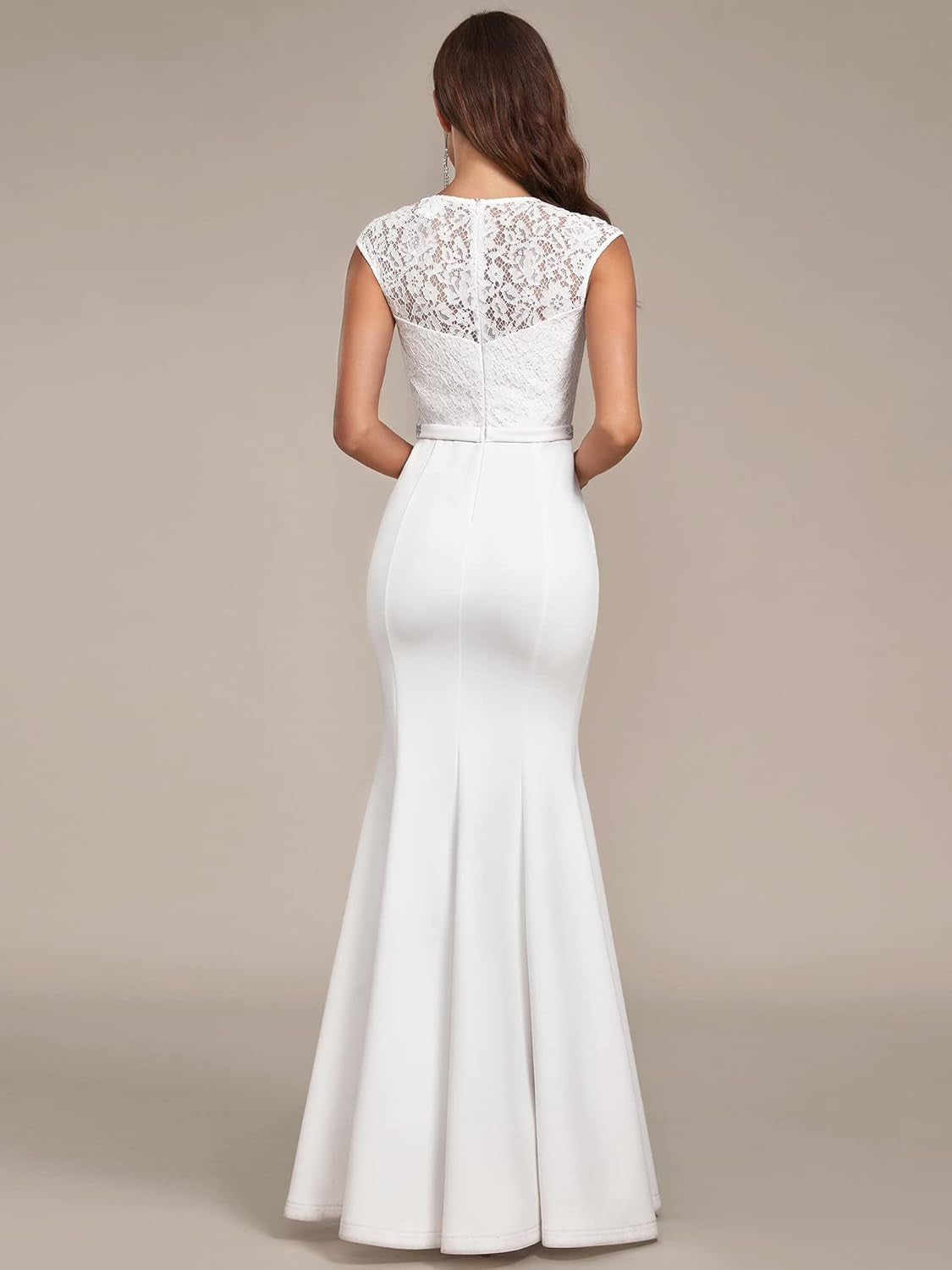 Ever-Pretty Women'S Elegant Lace Cap Sleeve V Neck Beading Mermaid Wedding Dresses for Bride 00218