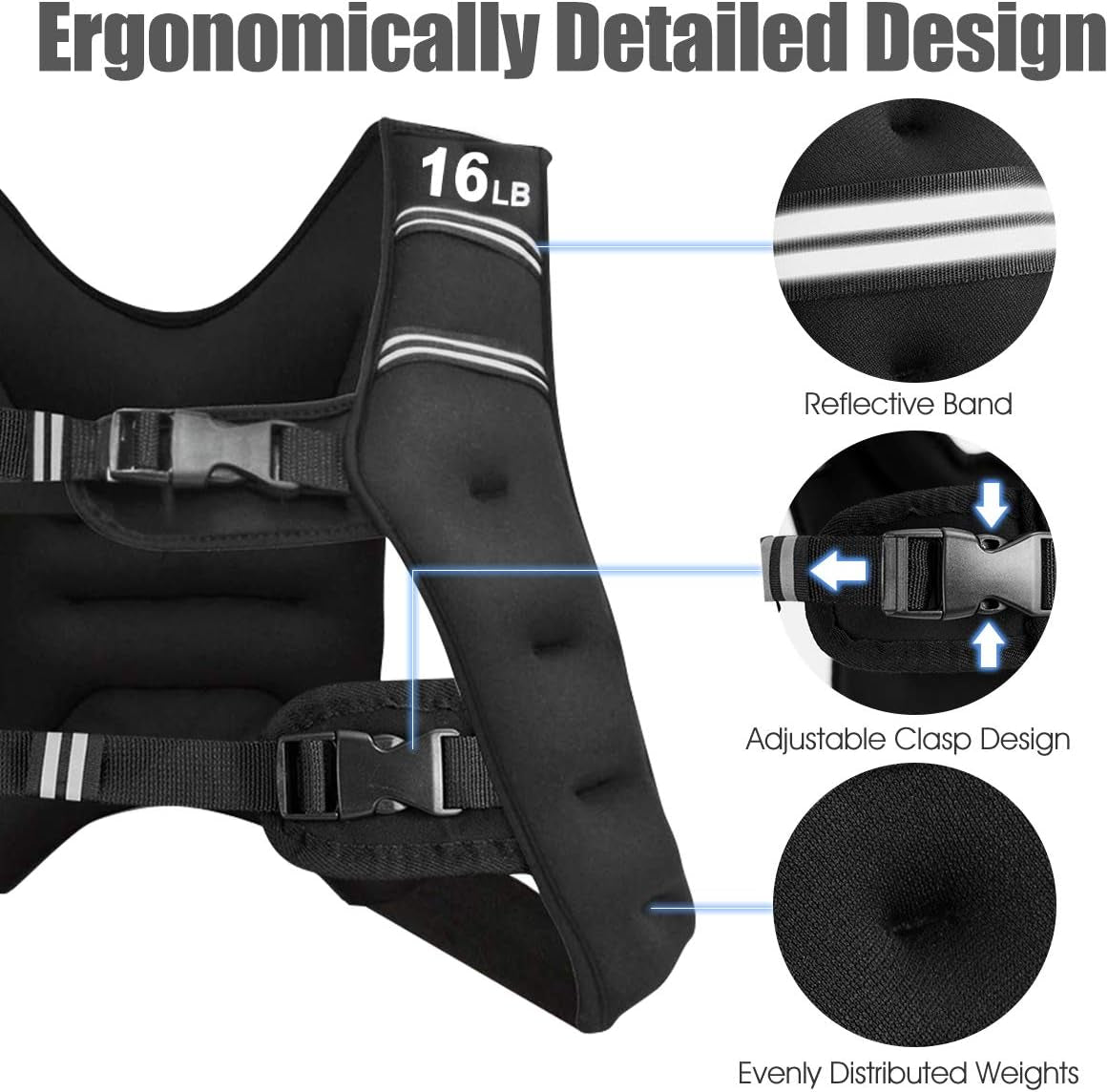 BUN DEM Weighted Vest – Adjustable 12lb to 30lb Enhanced Fitness, Strength Training, and Running - Reflective Stripe for Safety - Ideal for Men, Women, and Kids