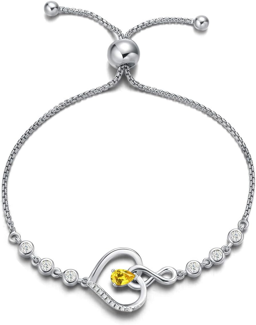AGVANA Heart Birthstone Bracelets for Women Sterling Silver Genuine or Created Gemstone Tennis Bracelet Infinity Love Jewelry Anniversary Birthday Gifts for Wife Mom Women