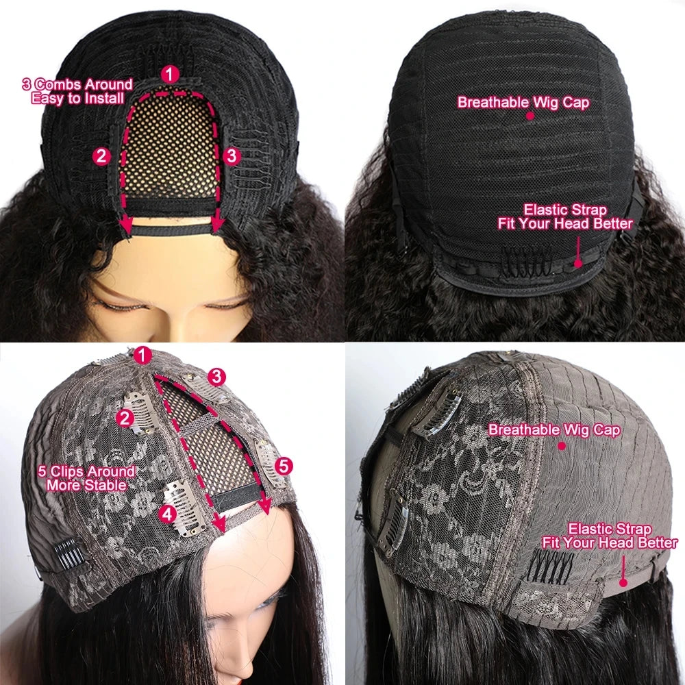 Afro Kinky Curly U Part Wigs for Women Peruvian Remy Human Hair Afro Kinky Curly V Part Wig 180% Densities 24 Inch Long Wig