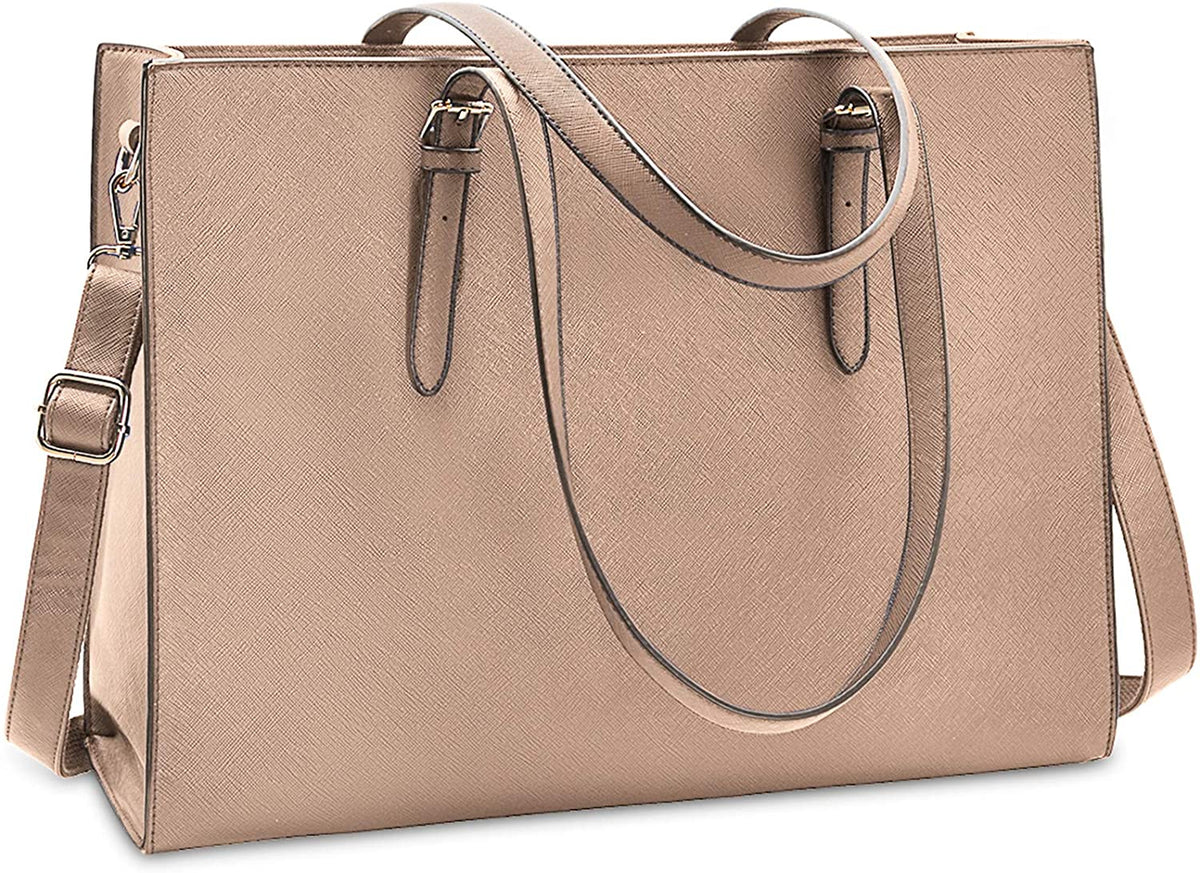 Laptop Bag for Women Waterproof Lightweight Leather 15.6 Inch Computer Tote Bag Business Office Briefcase Large Capacity Handbag Shoulder Bag Professional Office Work Bag Black