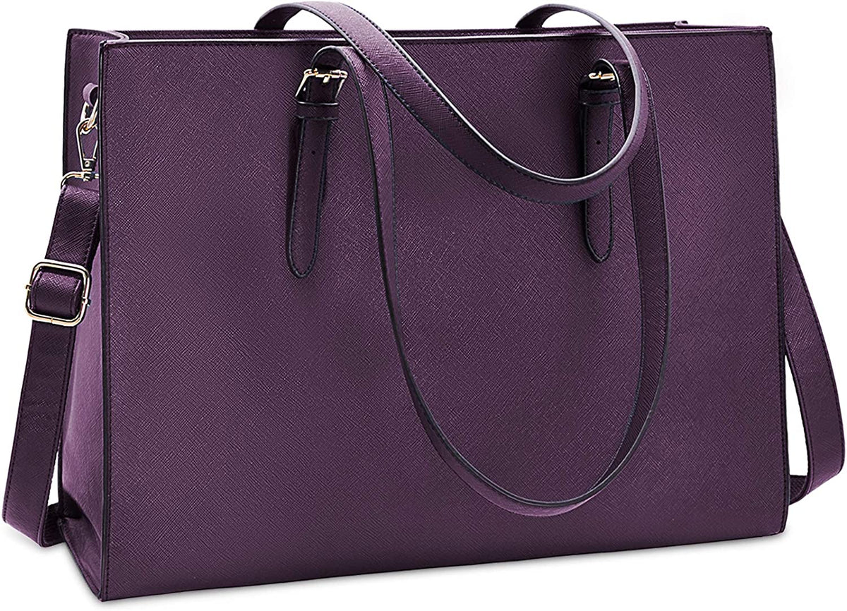 Laptop Bag for Women Waterproof Lightweight Leather 15.6 Inch Computer Tote Bag Business Office Briefcase Large Capacity Handbag Shoulder Bag Professional Office Work Bag Black