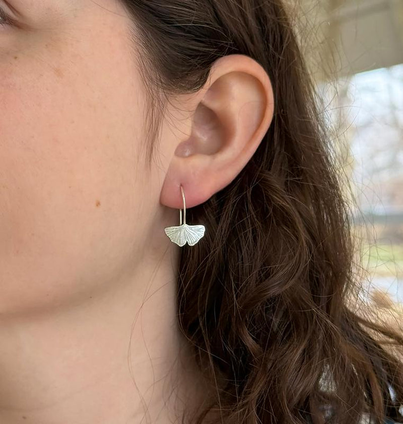 Ginkgo Leaf Earrings - Sterling Silver Drop Earrings Handmade by Me!!, Hypoallergenic, Lightweight Design, Plant Lover Accessory