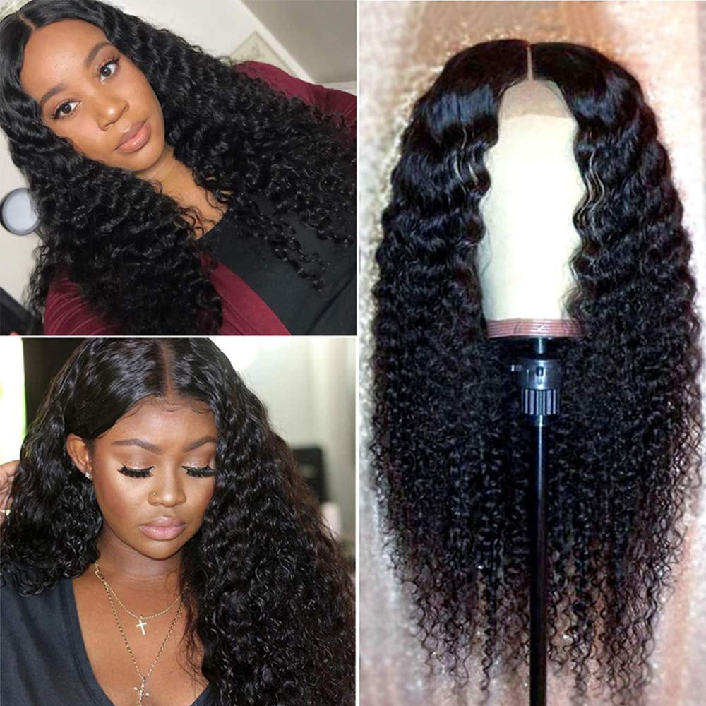 28 Inch Glueless Curly Wave Human Hair Lace Front Wig Pre Plucked Brazilian Curly 4X4 Lace Closure Wigs with Baby Hair 9A Glueless Wet and Wavy Lace Front Wigs 150% Density Virgin Hair Lace Wigs