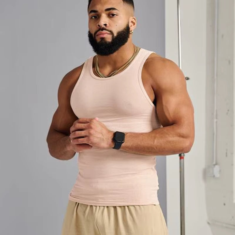 Summer Men'S Sports Clothing Casual Vest Fashion round Neck Quick Dry Tank Top Male Outdoor Gym Fitness Sleeveless Base Shirt