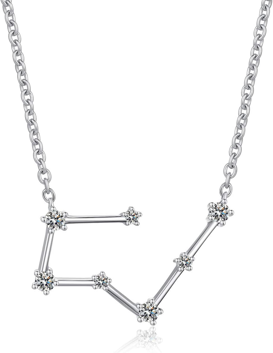 925 Sterling Silver CZ Astrology 12 Constellation Horoscope Sign Astrology Zodiac Star Necklace Birthday Jewelry for Women,18 Inch